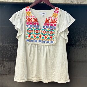 THML White Blouse with Multicolor Embroidery Size M